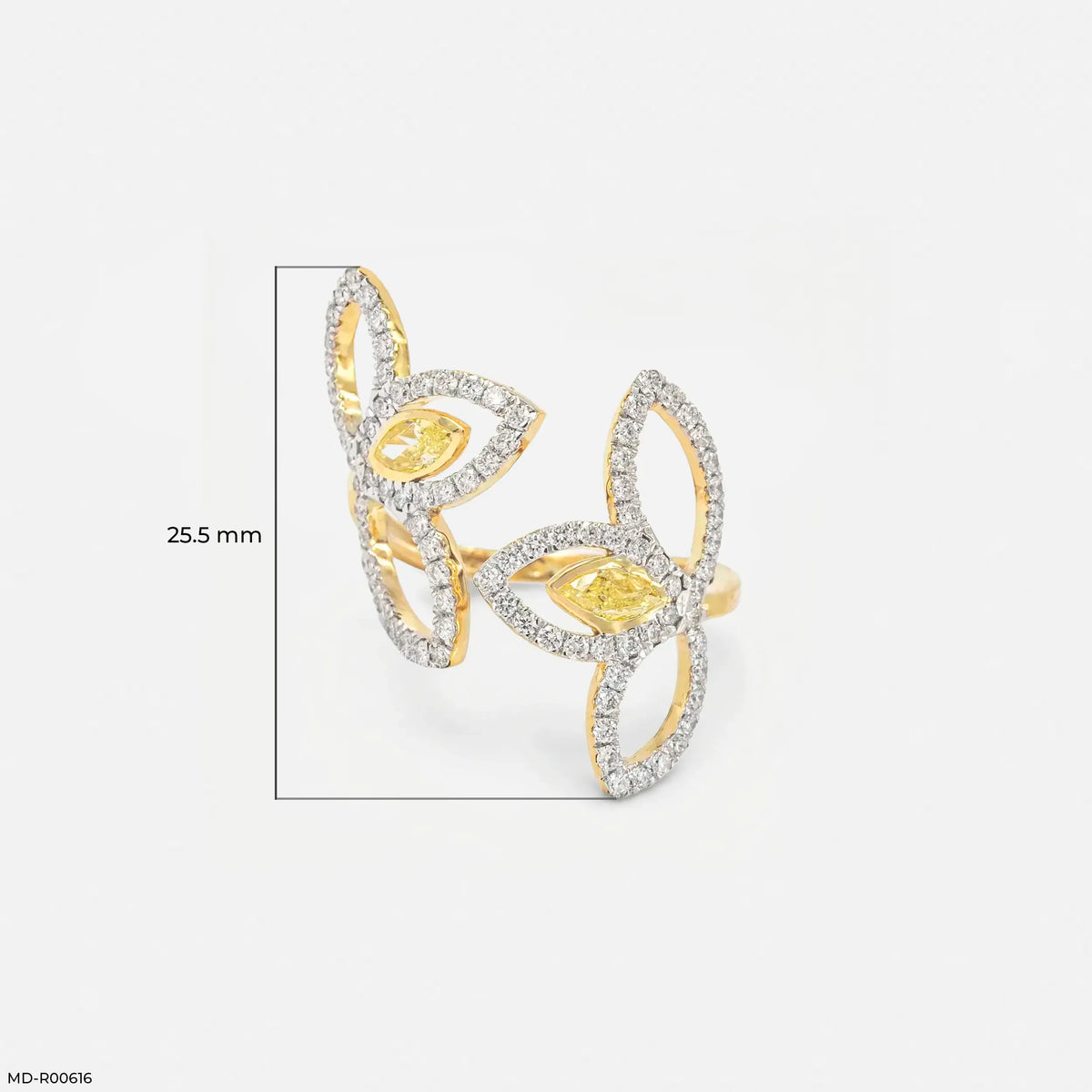 0.95 Carat Nova liner Oval Yellow Color Diamond Ring