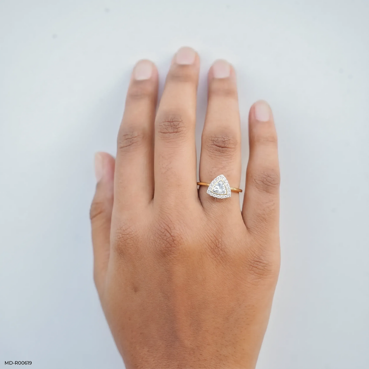 0.75 Carat Sparkling Trilion Halo Solitaire Diamond Ring