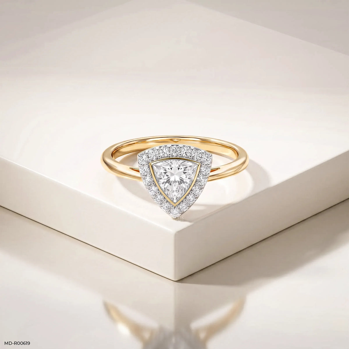 0.75 Carat Sparkling Trilion Halo Solitaire Diamond Ring