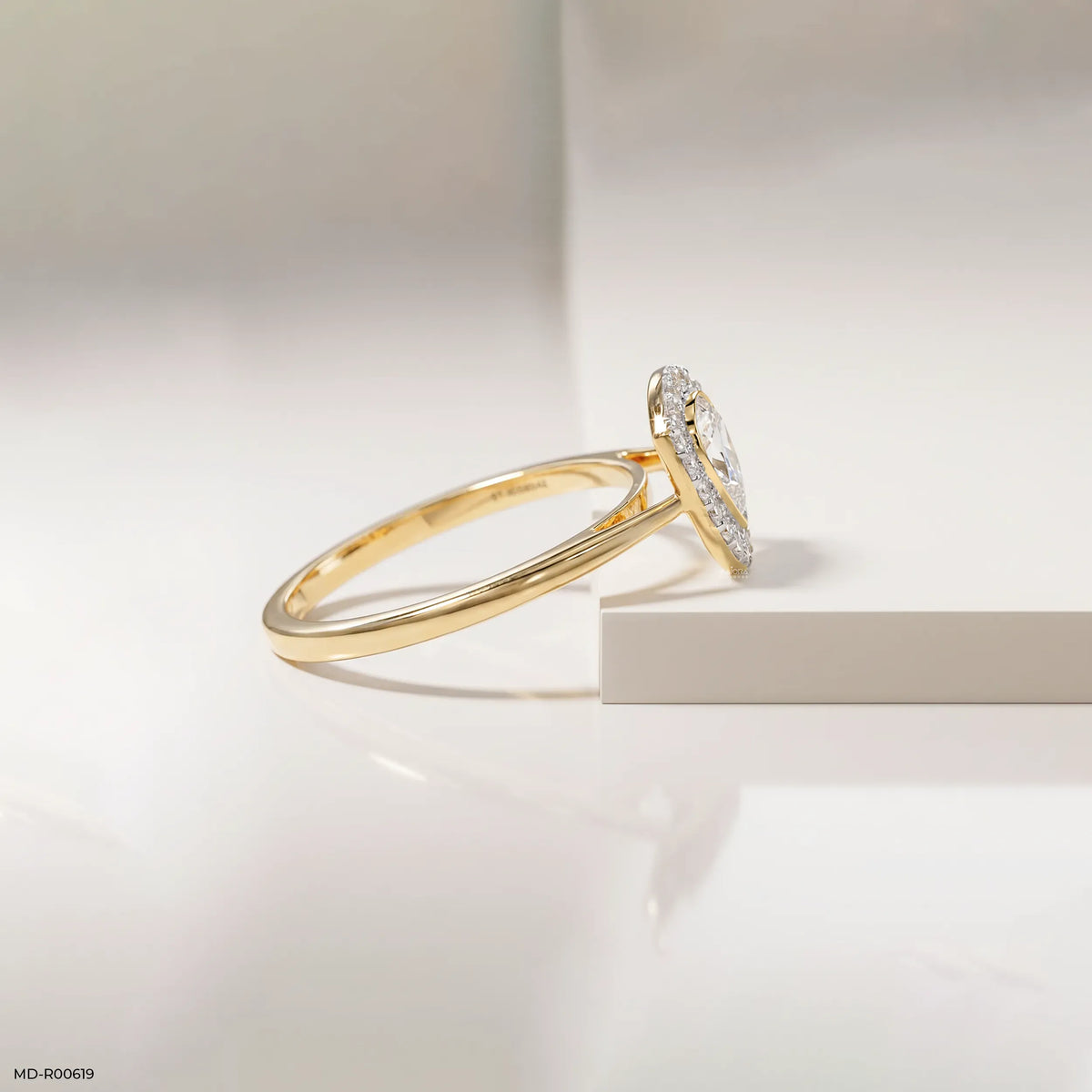 0.75 Carat Sparkling Trilion Halo Solitaire Diamond Ring