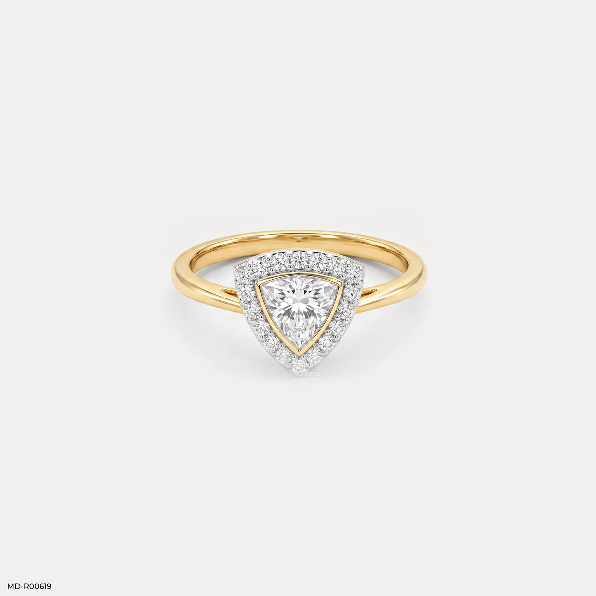 0.75 Carat Sparkling Trilion Halo Solitaire Diamond Ring
