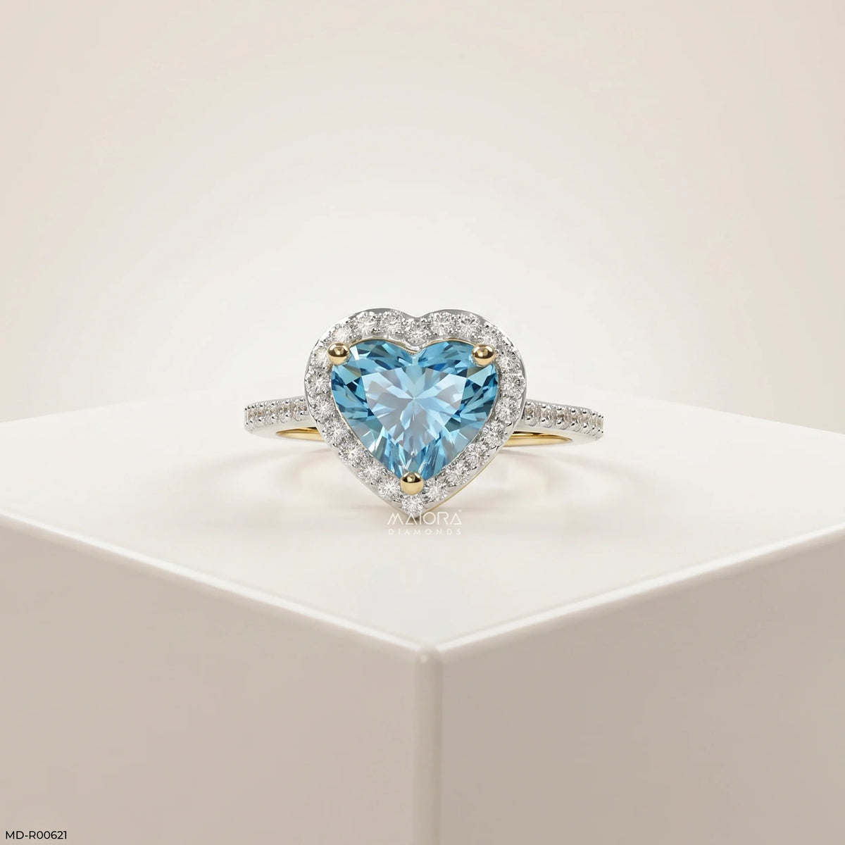 Oceanic Heart Blue Color Diamond Ring