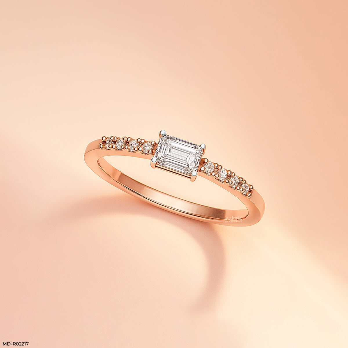 Solitaire Emerald Pave Band Ring