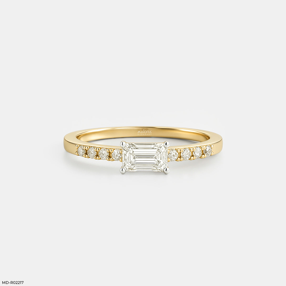Solitaire Emerald Pave Band Ring