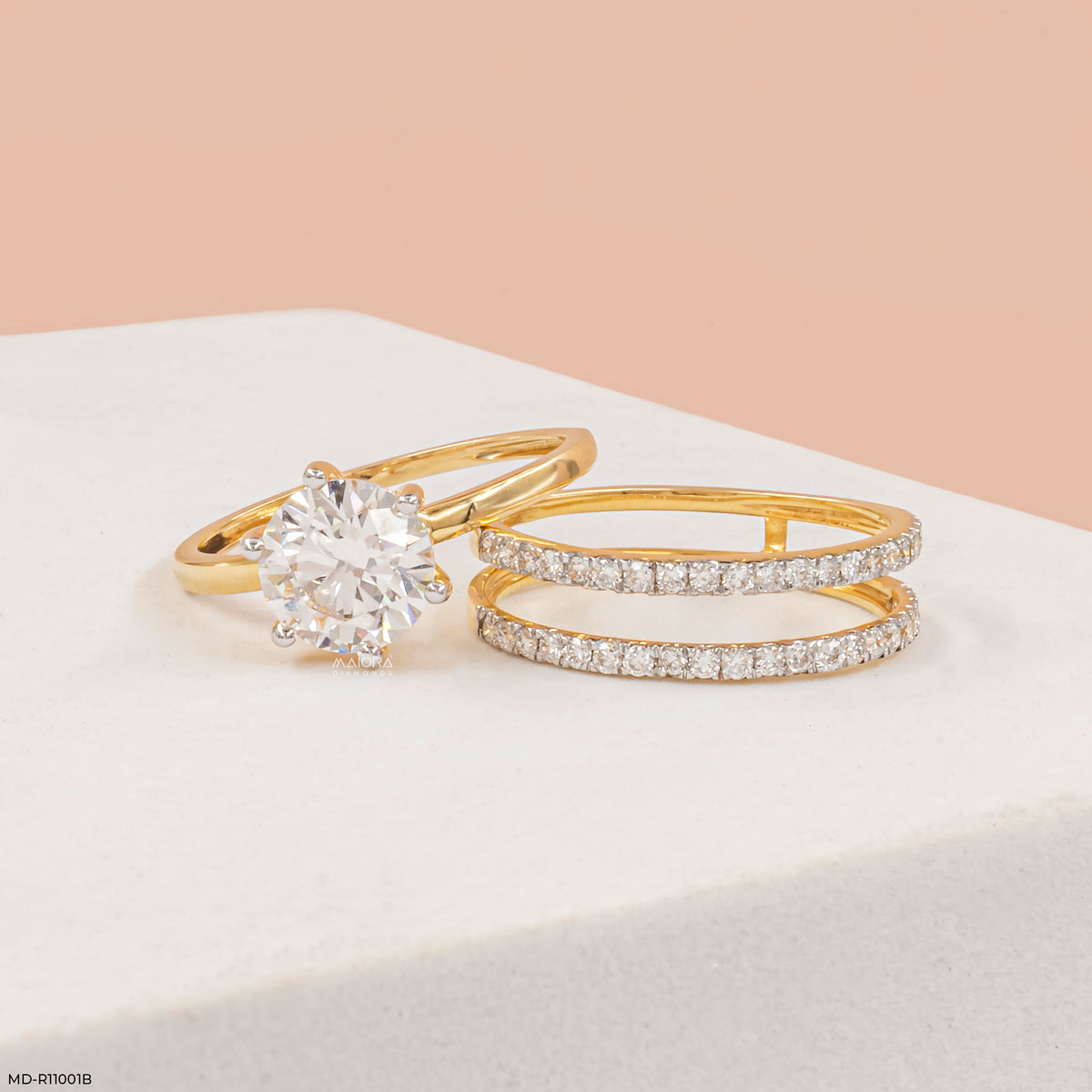2 Carat Classic Solitaire & Double Pave Band Set