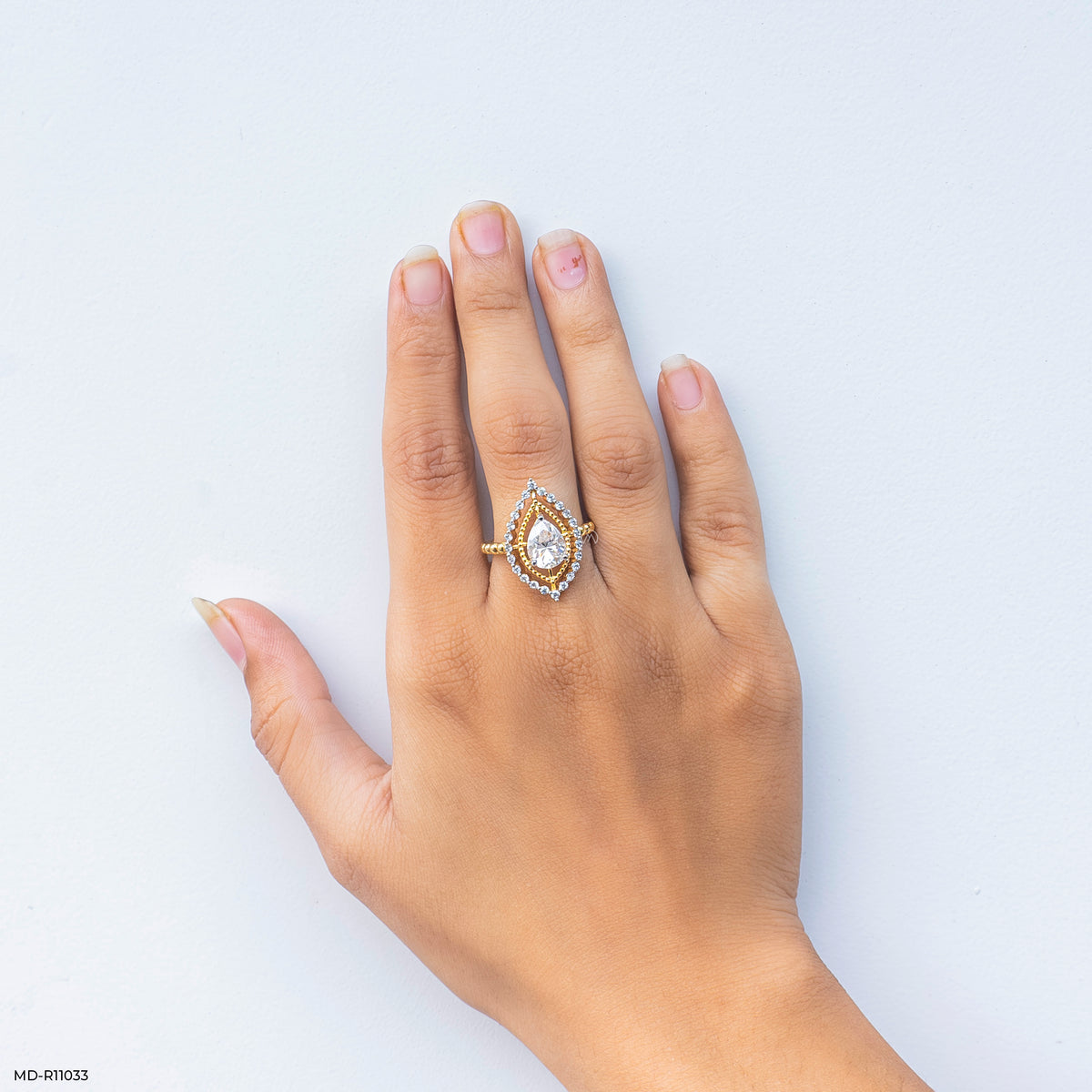 The Double Halo Teardrop Ring