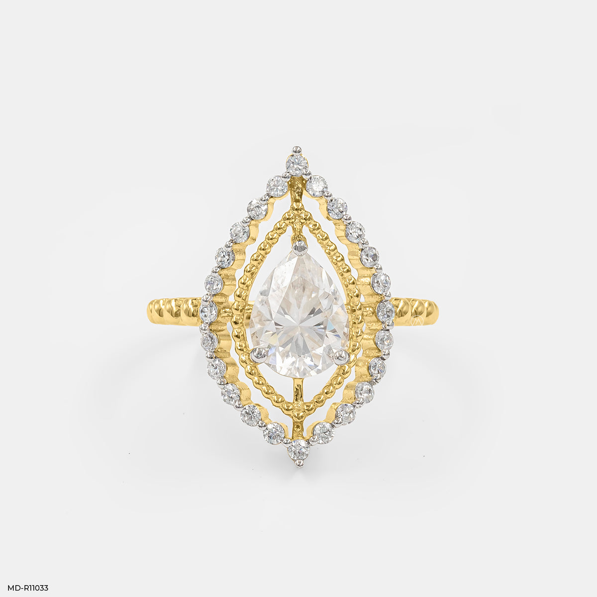 The Double Halo Teardrop Ring
