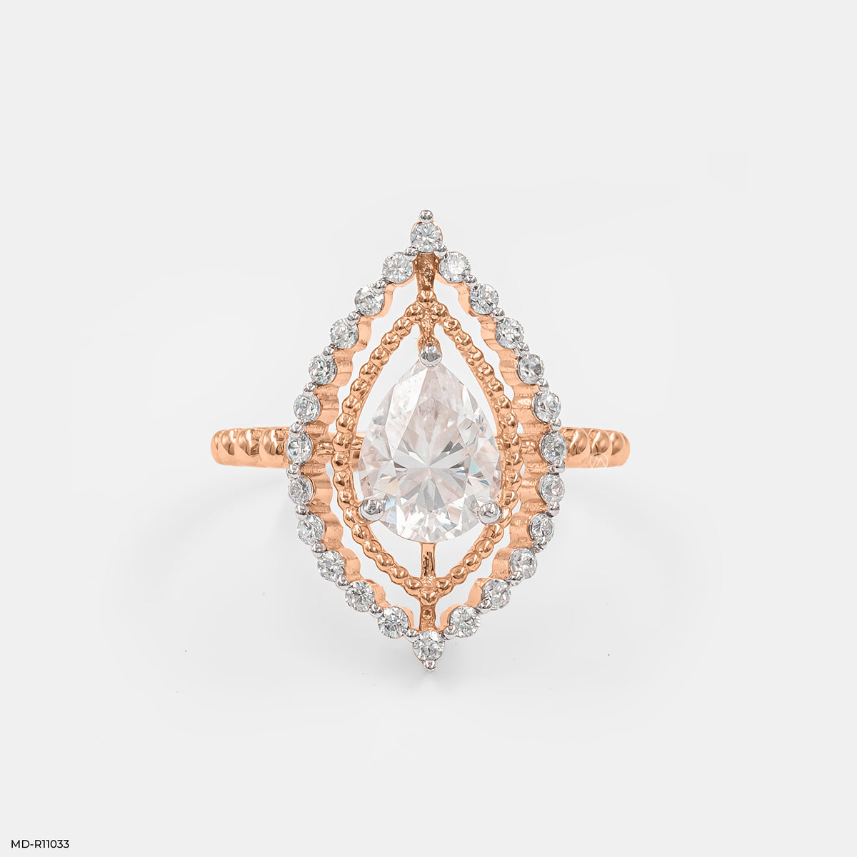 The Double Halo Teardrop Ring