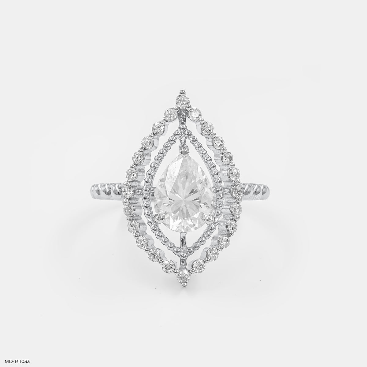The Double Halo Teardrop Ring