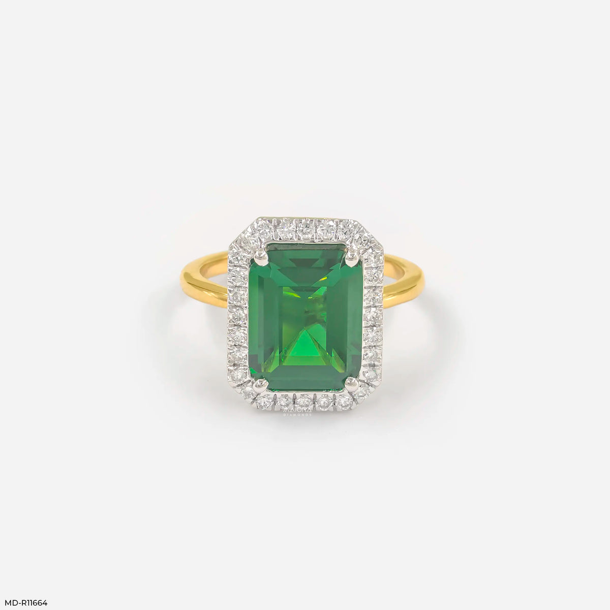 Swiss Emerald Halo Diamond Ring