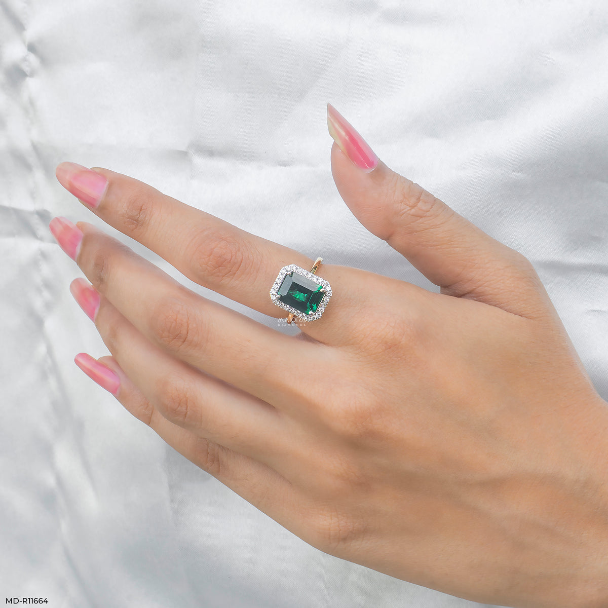 Swiss Emerald Halo Diamond Ring