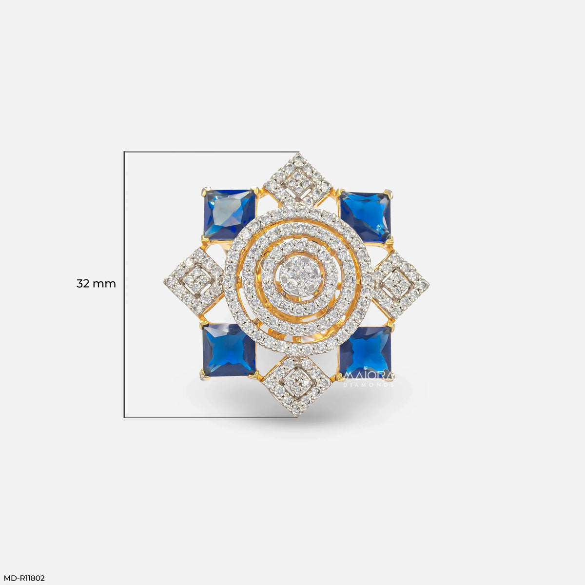 Imperial Blue Sapphire Halo Diamond Cocktail Ring