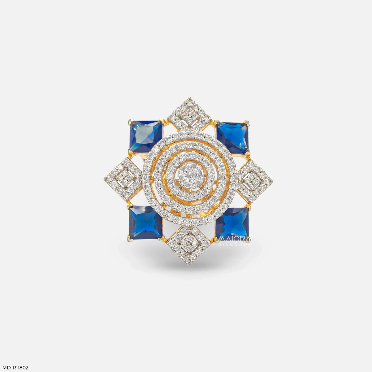 Imperial Blue Sapphire Halo Diamond Cocktail Ring