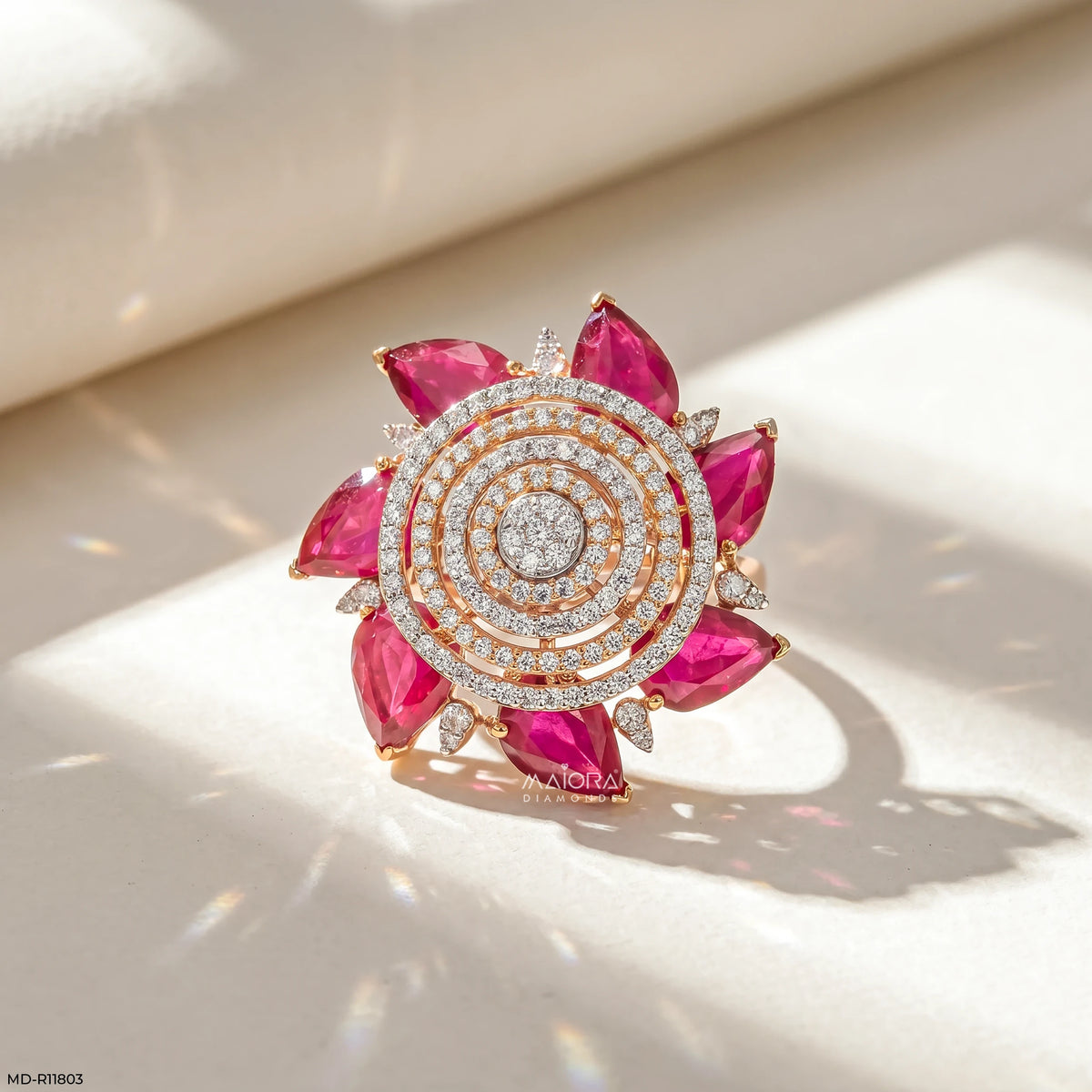 Royal Pear Ruby Lotus Diamond Cocktail Ring