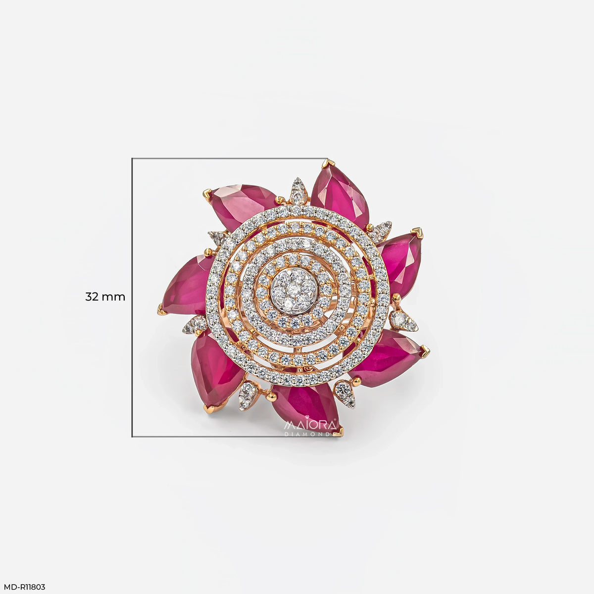 Royal Pear Ruby Lotus Diamond Cocktail Ring
