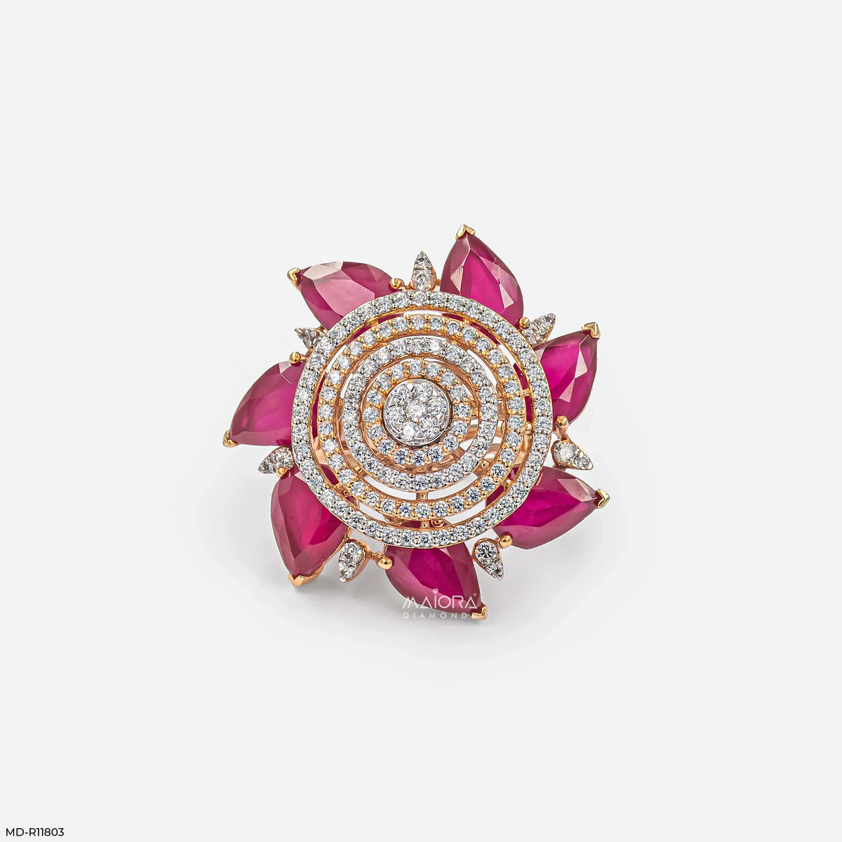 Royal Pear Ruby Lotus Diamond Cocktail Ring
