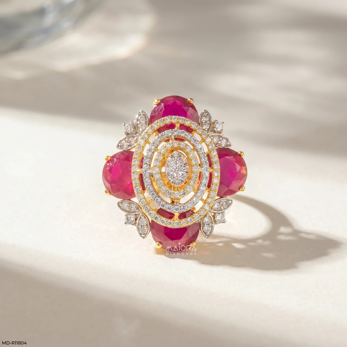 Scarlet Oval Ruby Halo Diamond Cocktail Ring