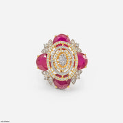 Scarlet Oval Ruby Halo Diamond Cocktail Ring