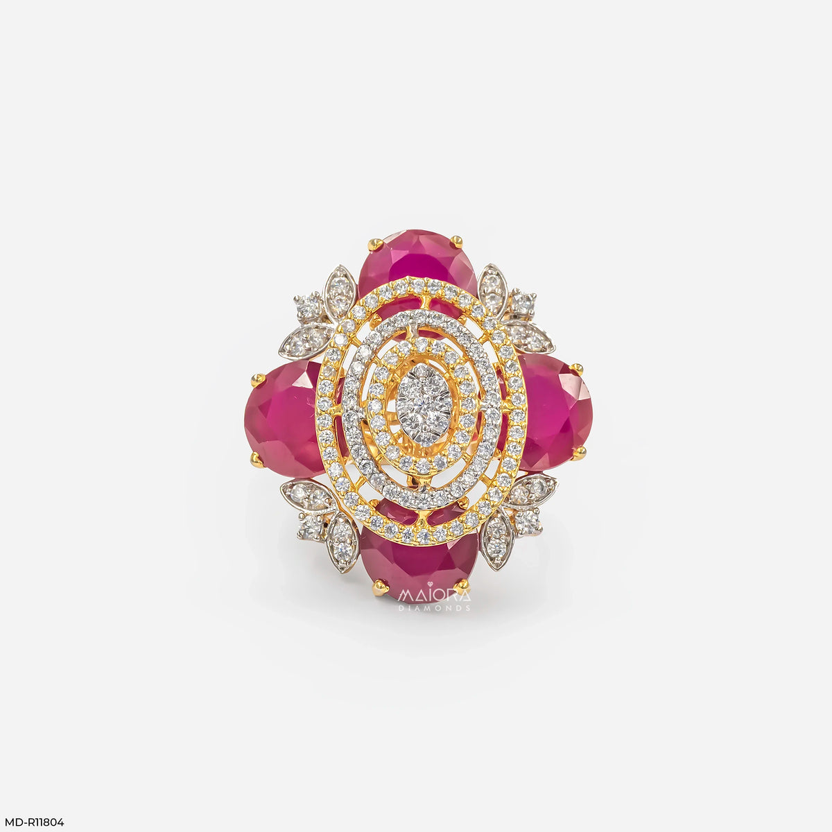 Scarlet Oval Ruby Halo Diamond Cocktail Ring