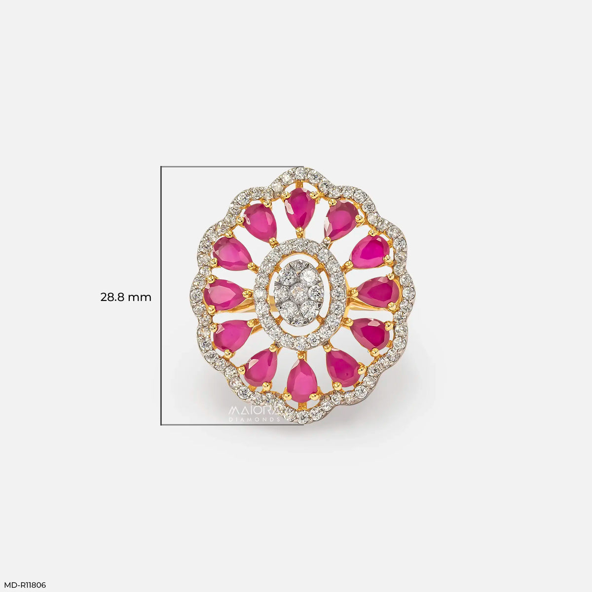 Openwork Pear Ruby Floral Diamond Cocktail Ring