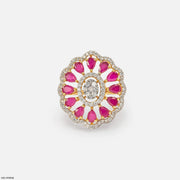 Openwork Pear Ruby Floral Diamond Cocktail Ring