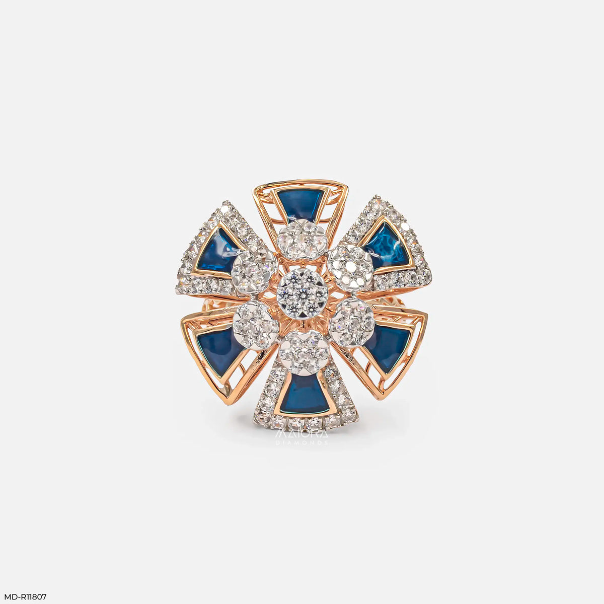 Kinetic Enameling Cluster Diamond Cocktail Ring