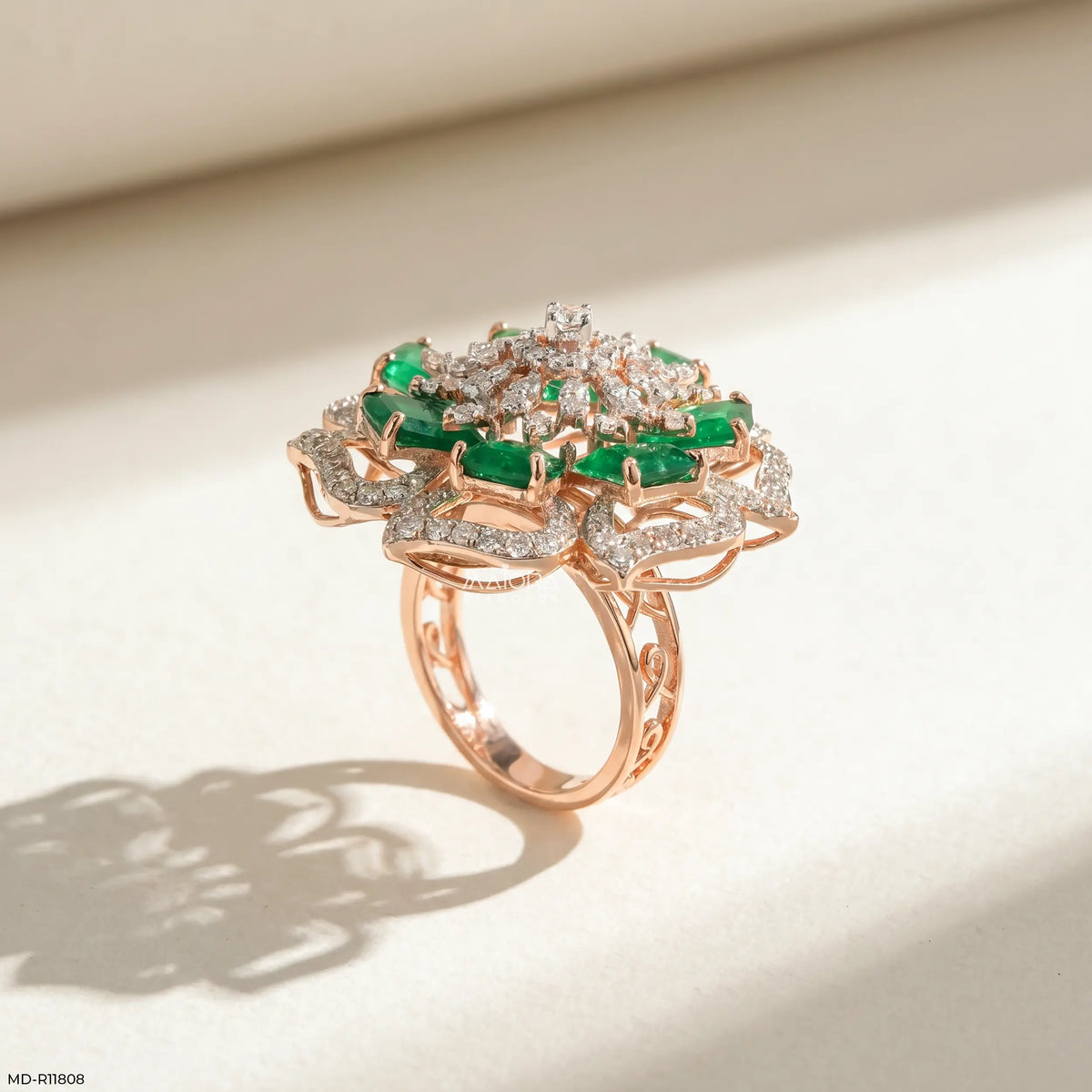 Emerald Blossom Diamond Cocktail Ring