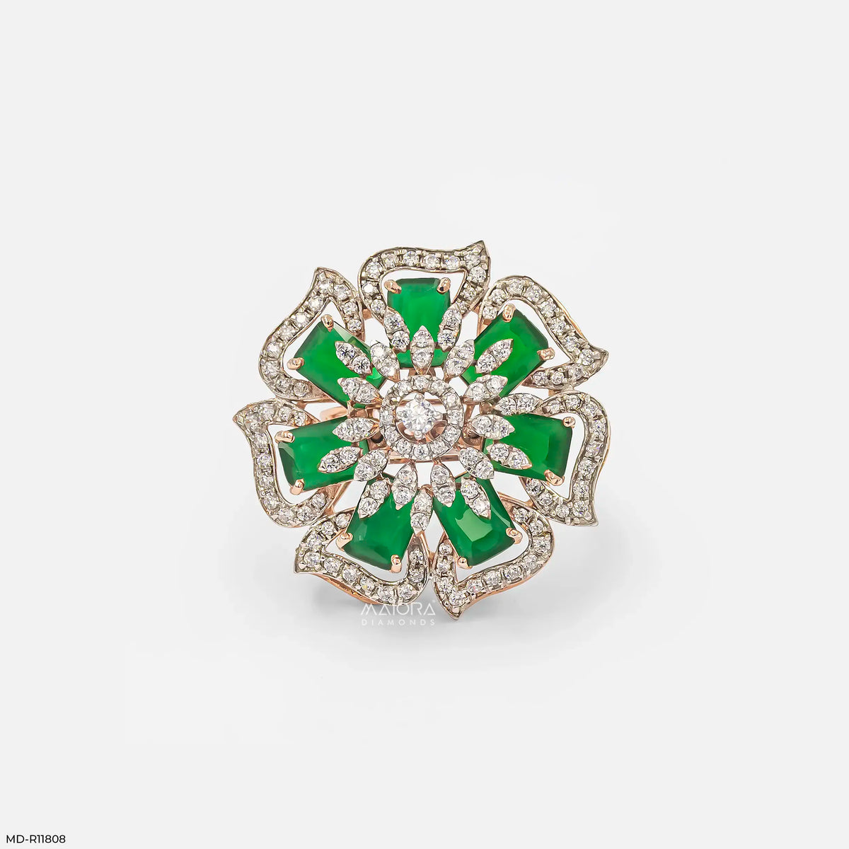 Emerald Blossom Diamond Cocktail Ring