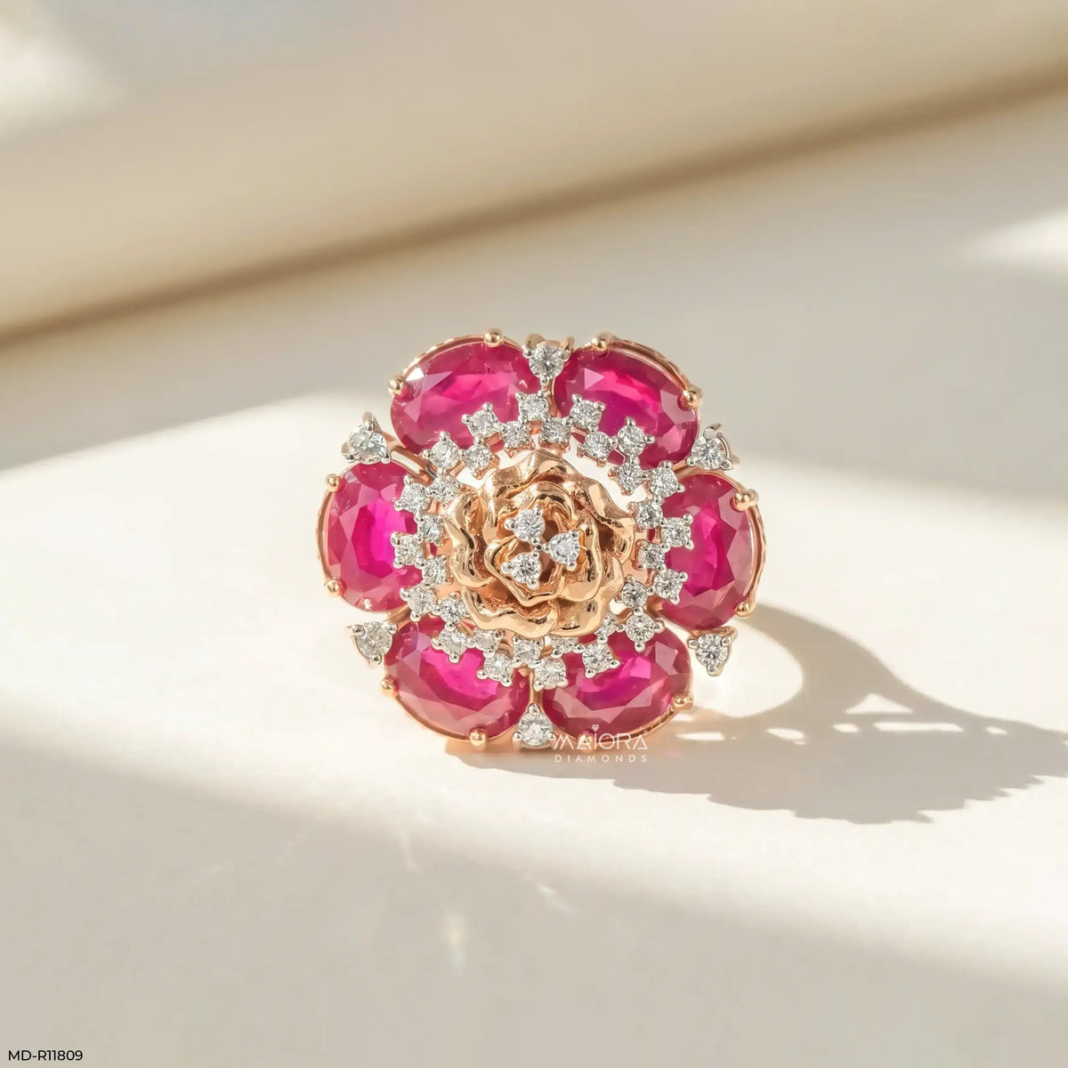 Oval Ruby Rose Diamond Cocktail Ring