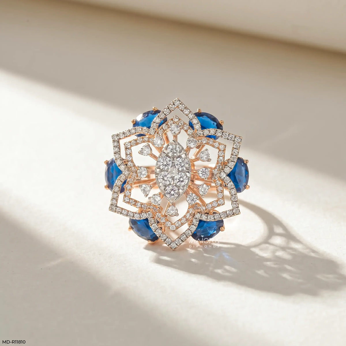 Victorian Blue Sapphire Halo Diamond Cocktail Ring