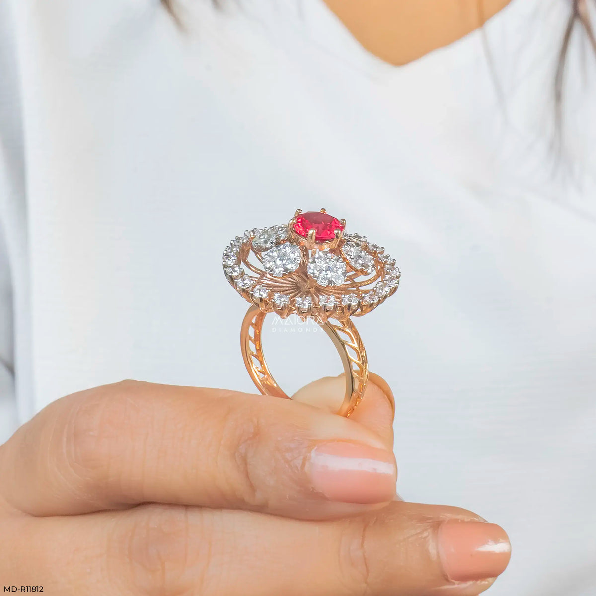 Clusters Ruby Floral Diamond Cocktail Ring