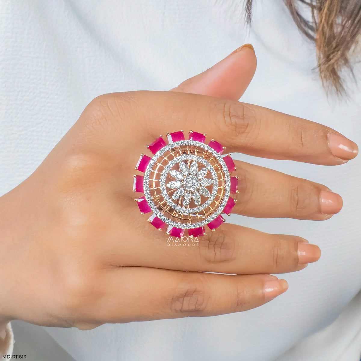 Halo Ruby Border Diamond Cocktail Ring