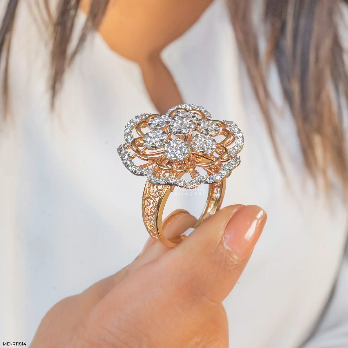 Gilded Cluster Petal Diamond Cocktail Ring