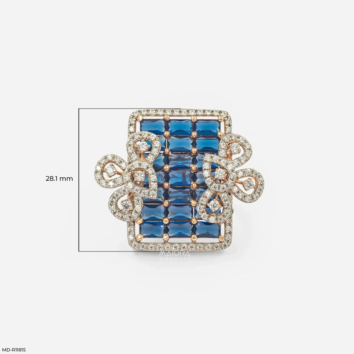 Blue Sapphire Grid Petal Diamond Cocktail Ring