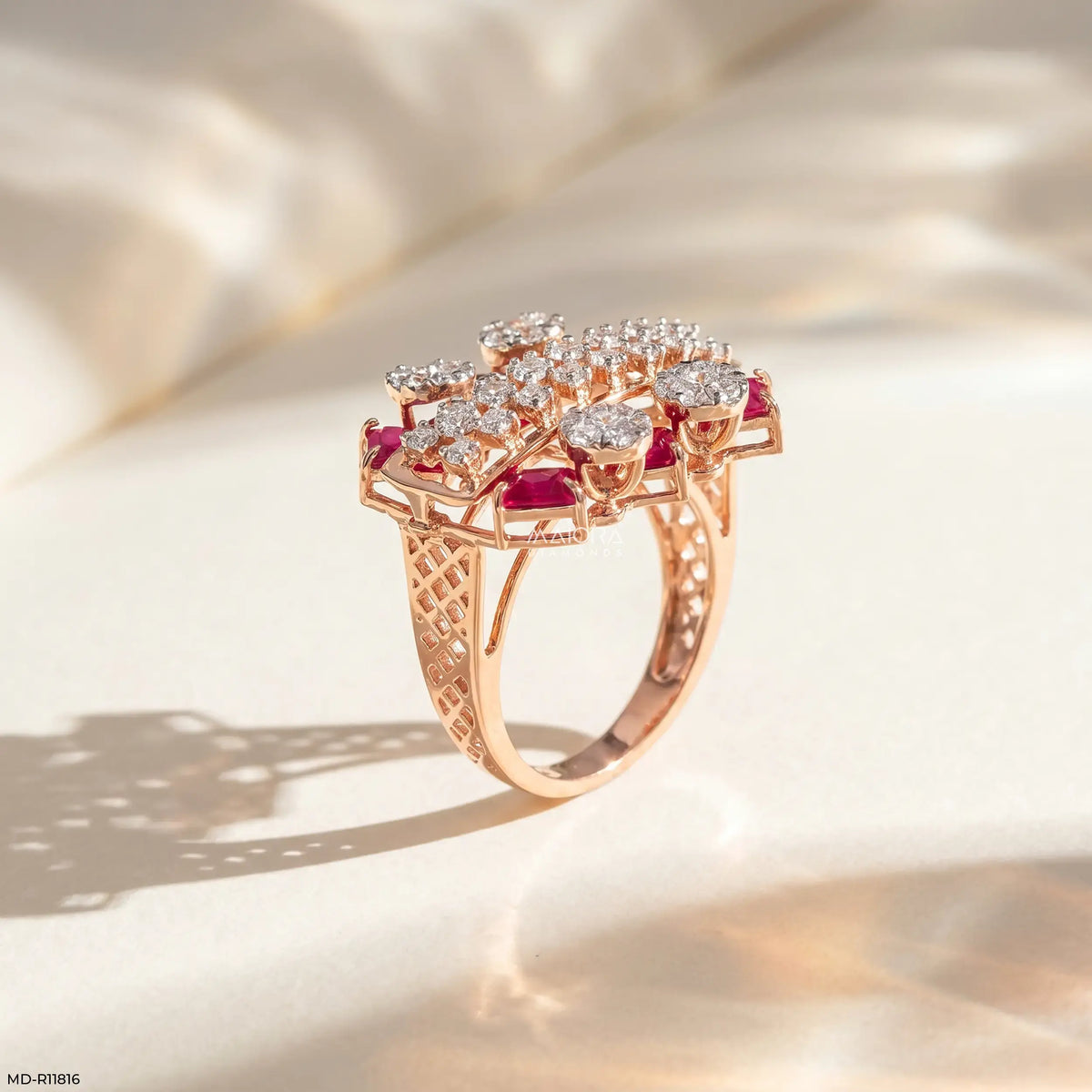 Parallel Ruby Row Diamond Cocktail Ring