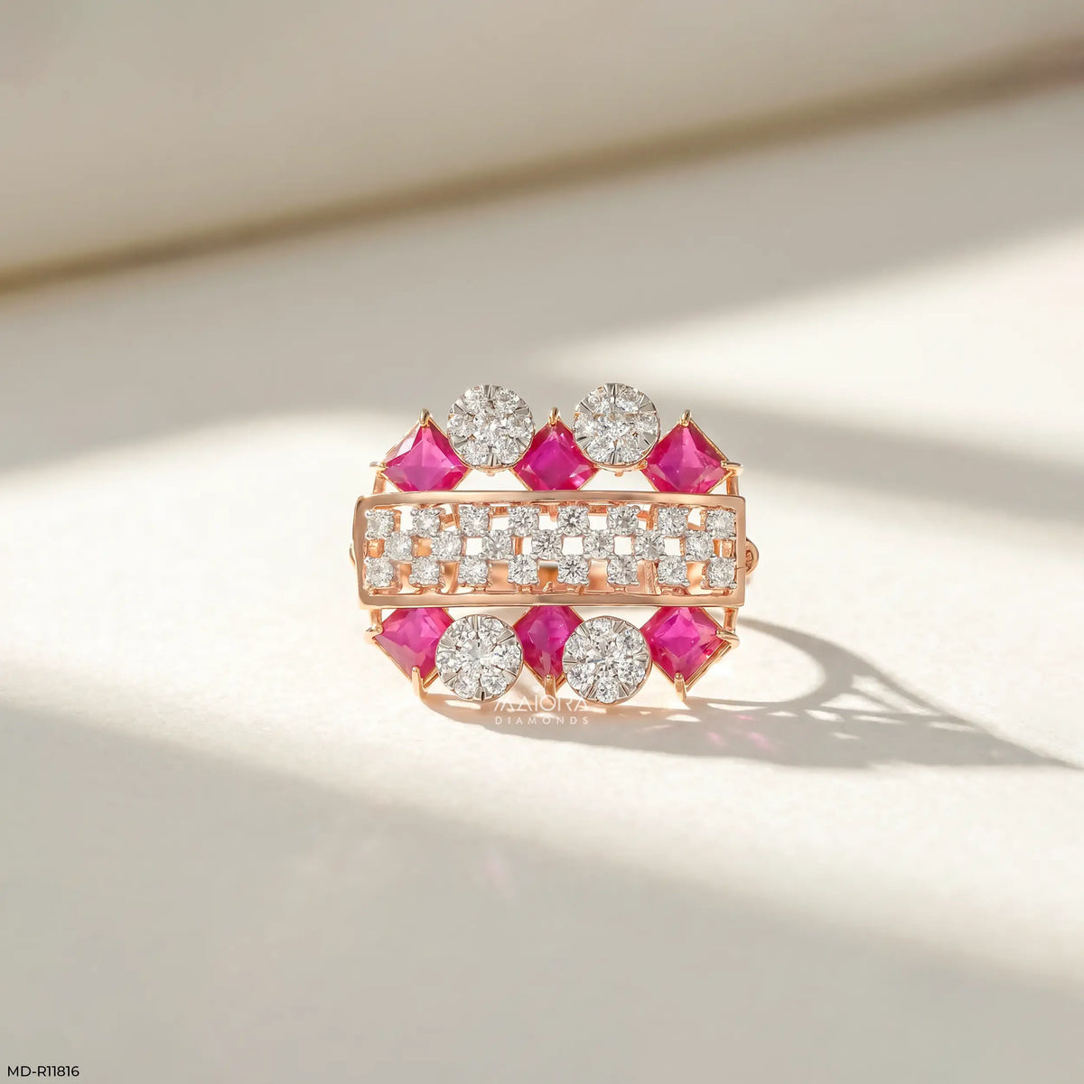 Parallel Ruby Row Diamond Cocktail Ring