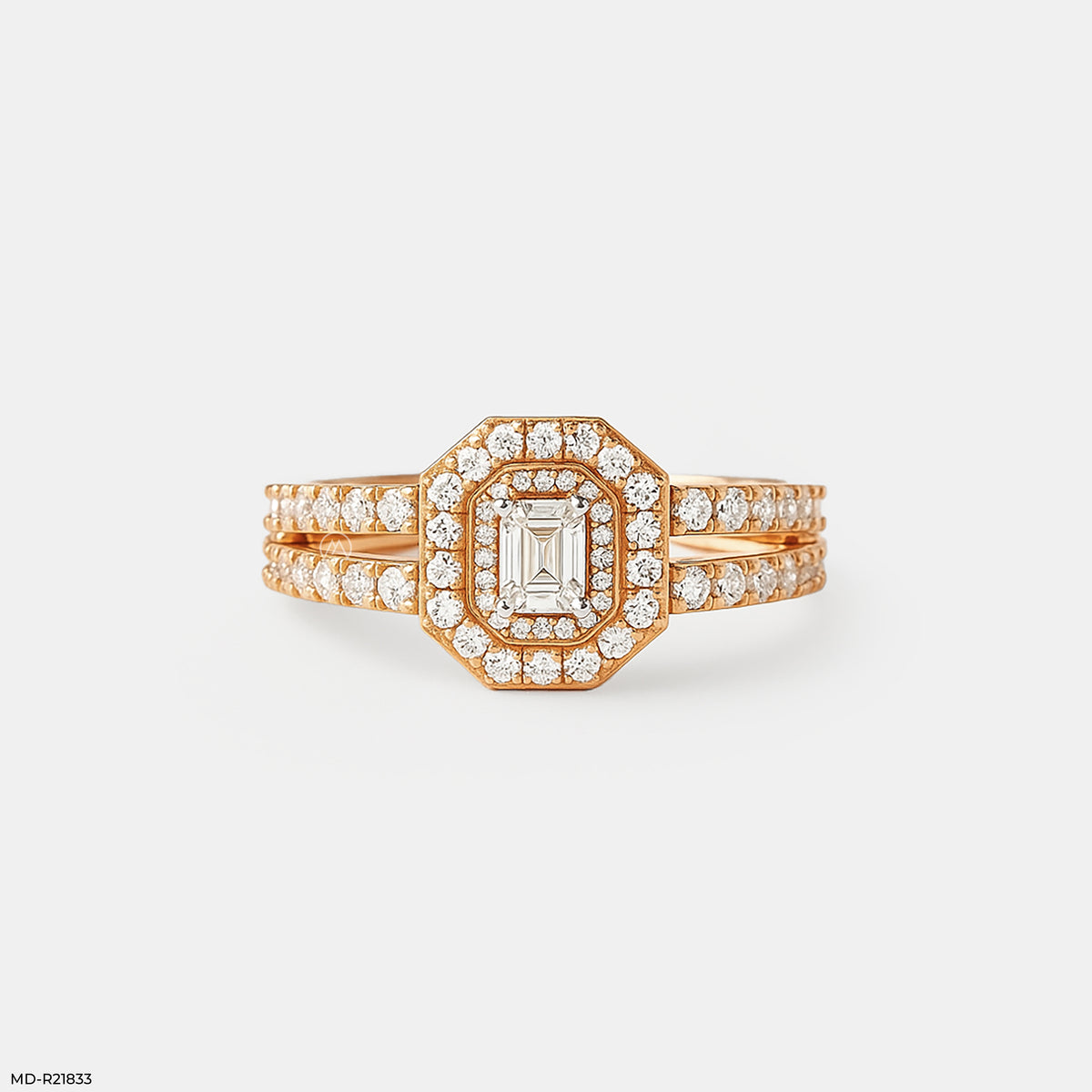 Emerald Cut Diamond Double Halo Ring