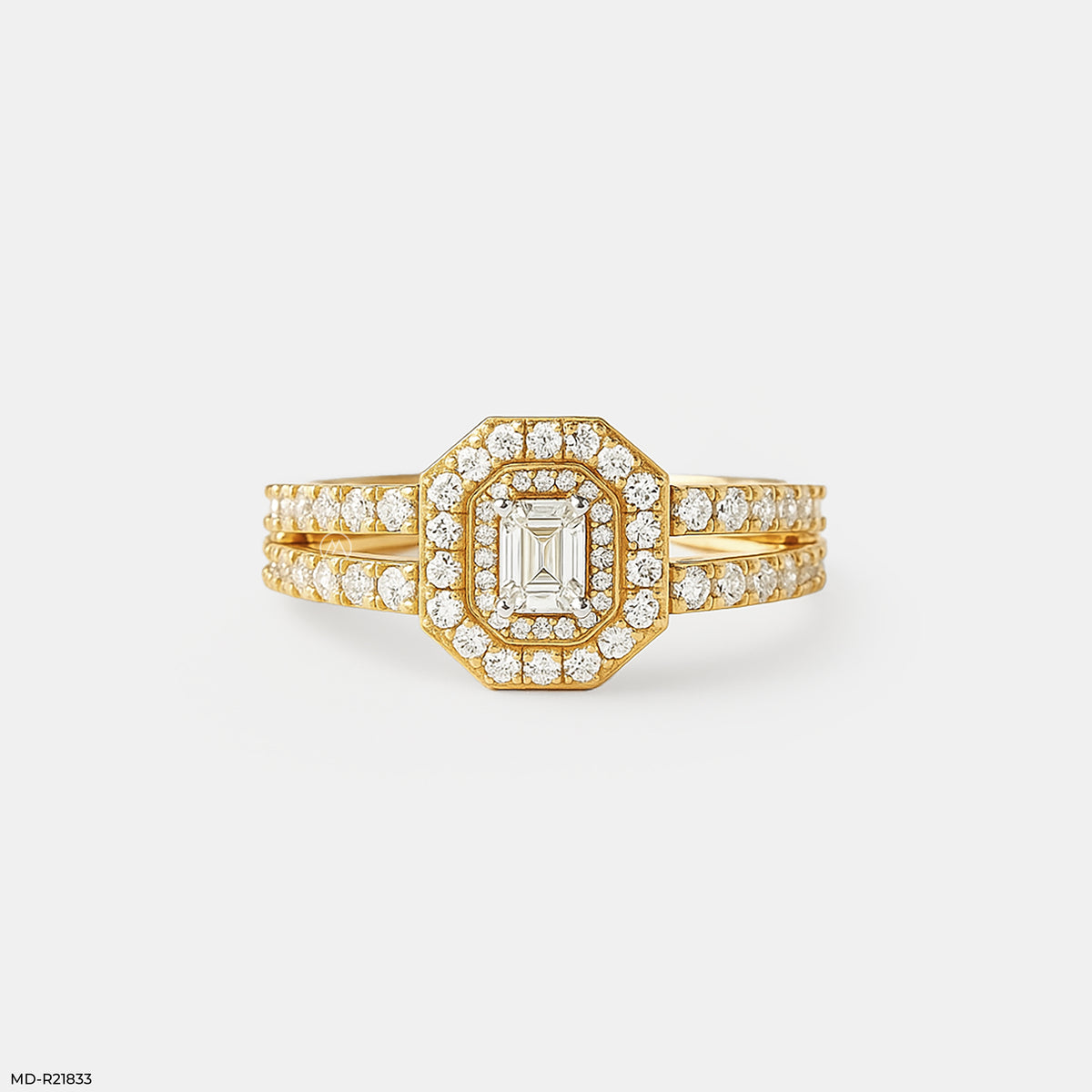 Emerald Cut Diamond Double Halo Ring