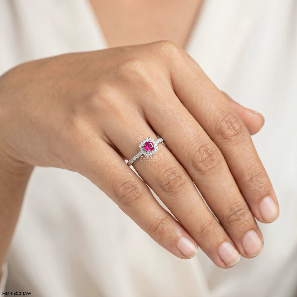 Timeless Round Halo Ruby Diamond Ring