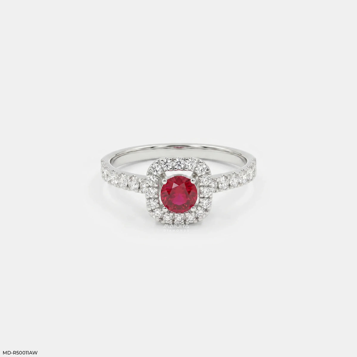Timeless Round Halo Ruby Diamond Ring