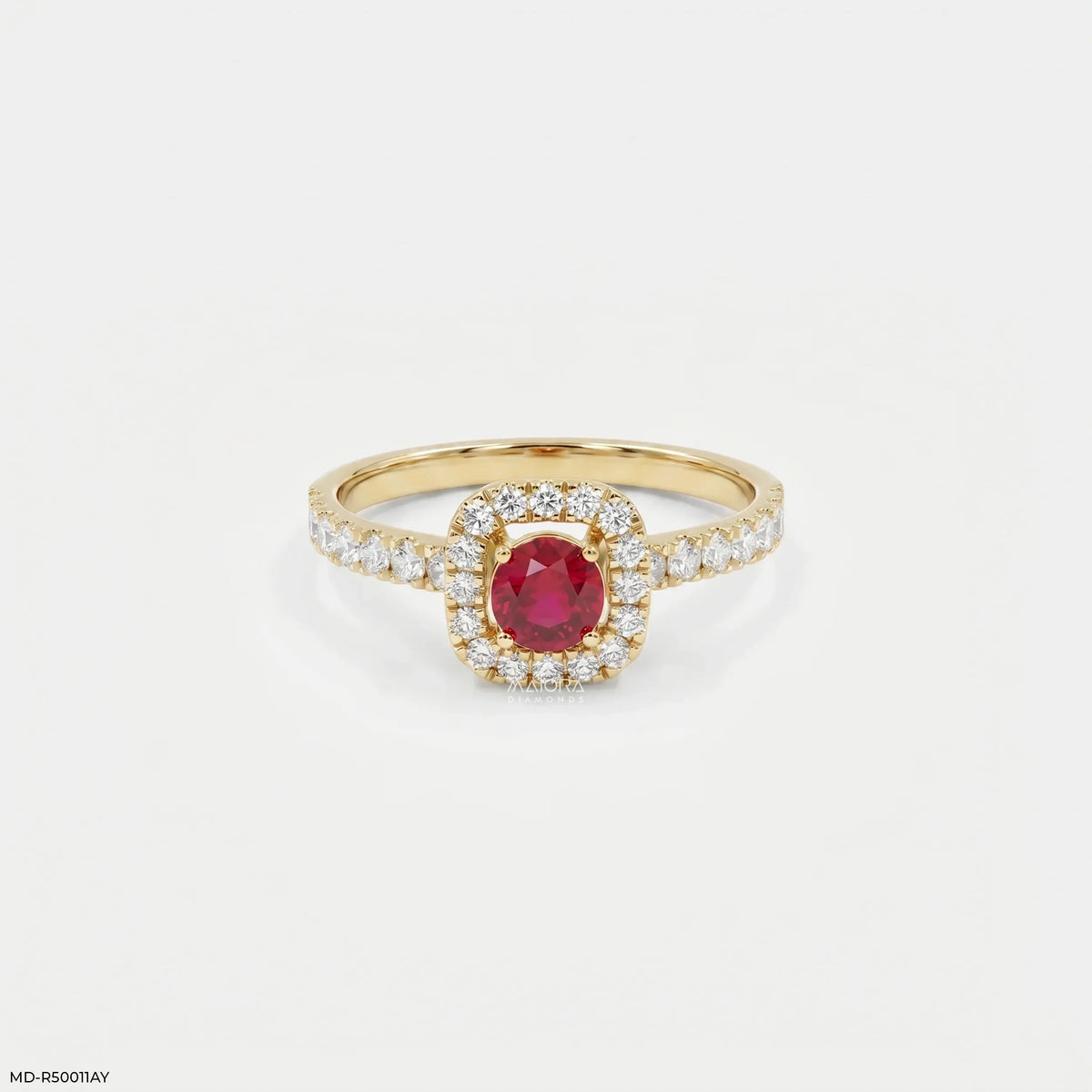 Stunning Round Ruby Halo Diamond Ring