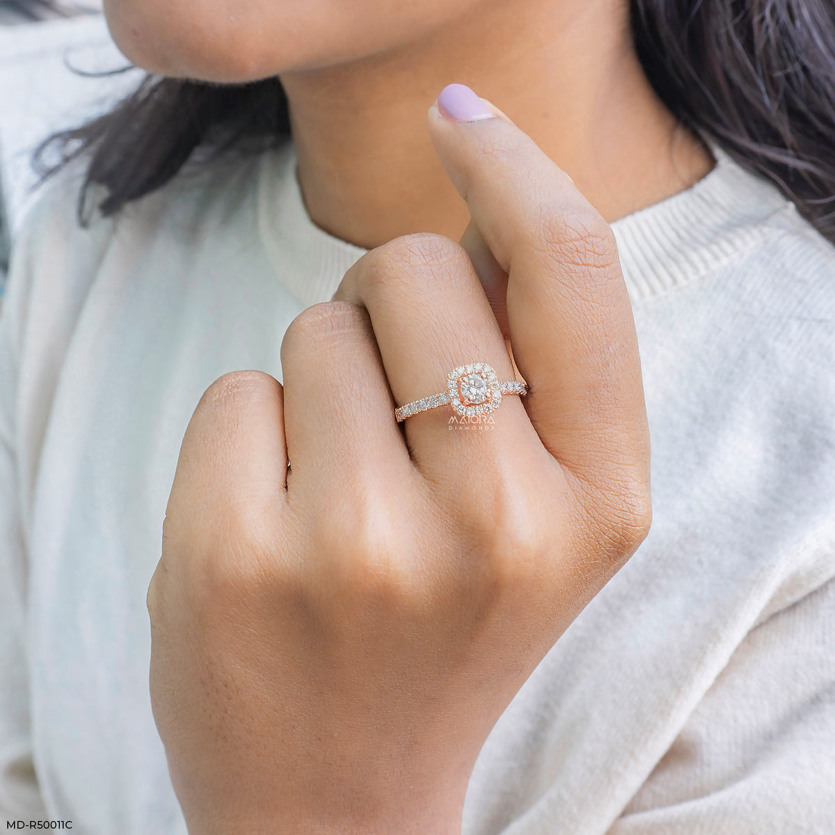 0.5 Carat Aurora Halo Lab Diamond Ring