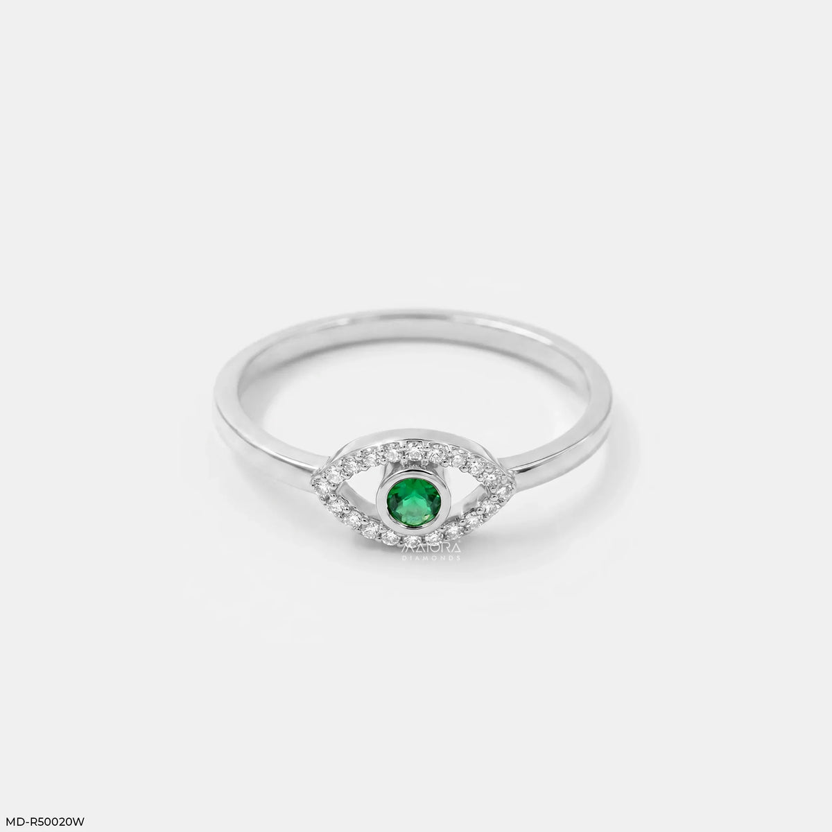 Evil Eye Round Emerald Diamond Ring