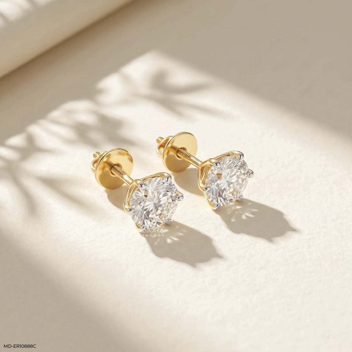 6 Carat Gracious Crown Round Solitaire Diamond Studs Earrings