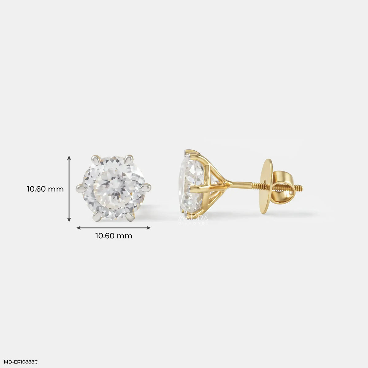 6 Carat Gracious Crown Round Solitaire Diamond Studs Earrings