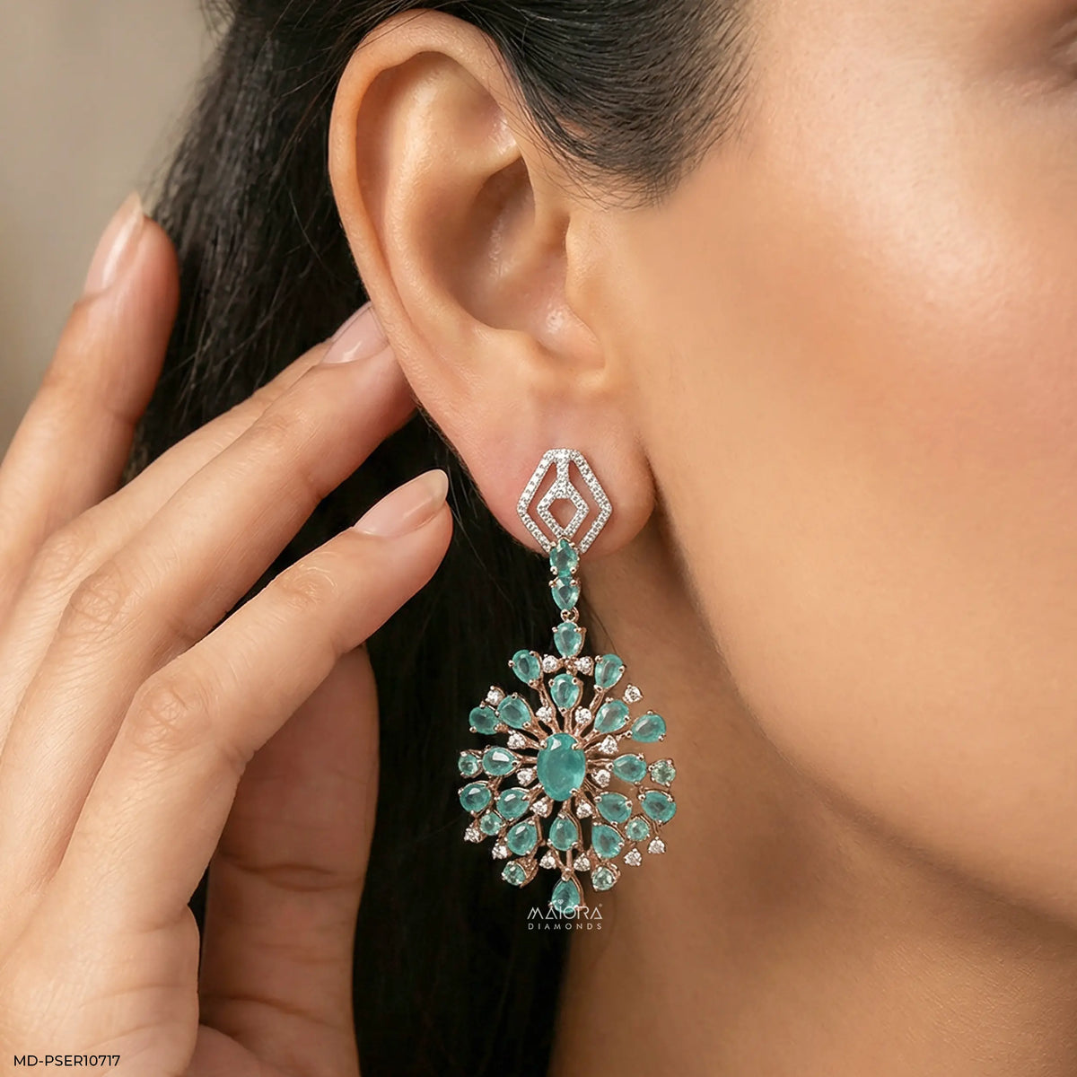 Ocean Blue Drop Diamond Earrings