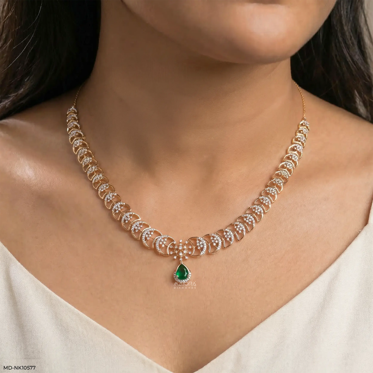 Royal Emerald Crescent Diamond Necklace