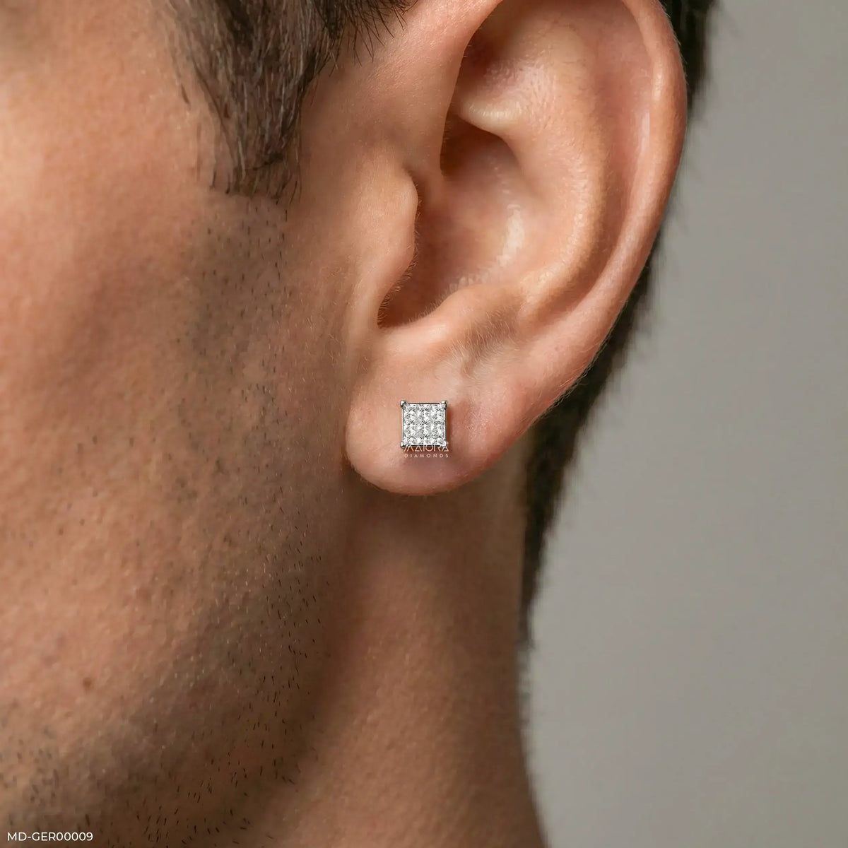Sparkling Cluster Diamond Mens Stud Earring