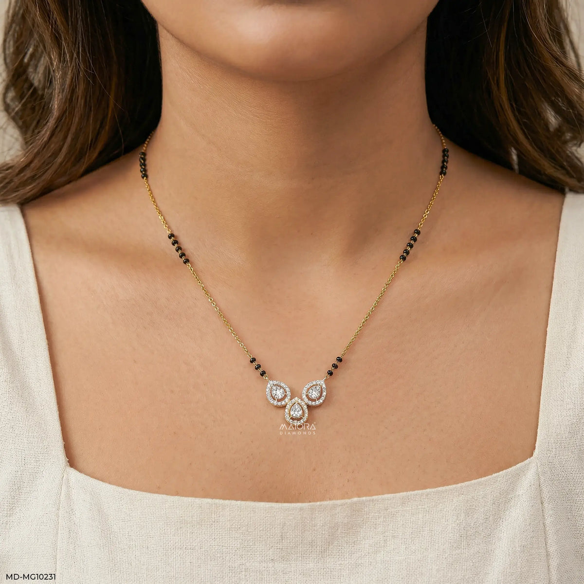 Trio Halo Leaf Diamond Mangalsutra