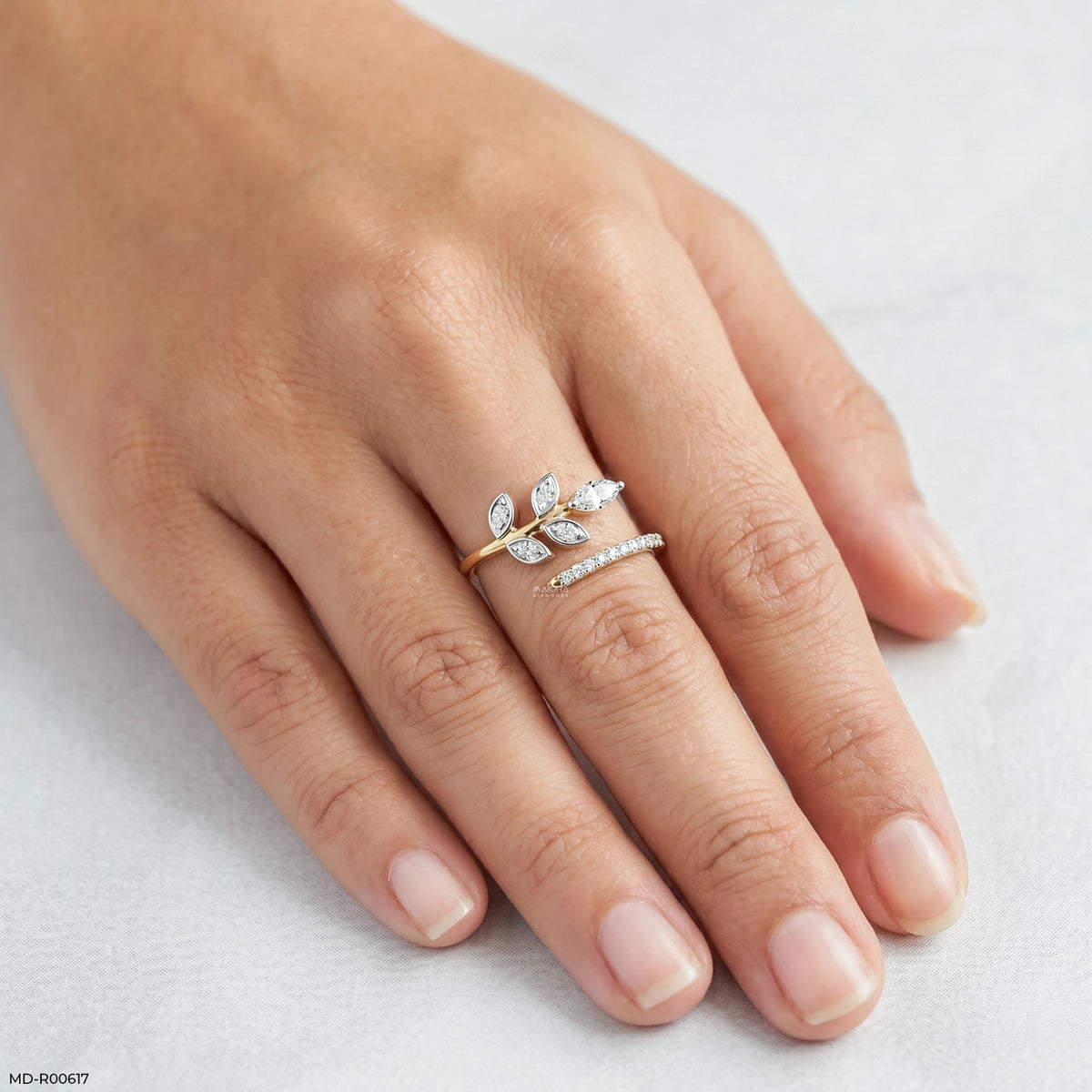 Nature Leaf Bypass Diamond Ring